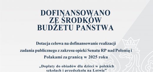 "Dopłaty do obiadów dla dzieci w polskich szkołach i przedszkolu na Łotwie”